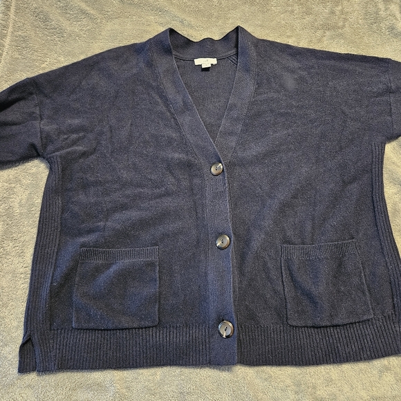 J. Jill 100% Cotton Button Up Oversized Cropped V Neck Cardigan Sweater Size M - Picture 3 of 8